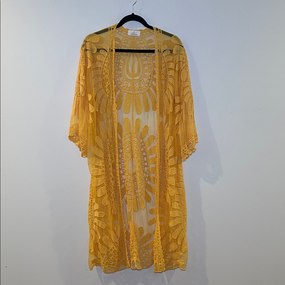 Yellow Lace Kimono Cardigan